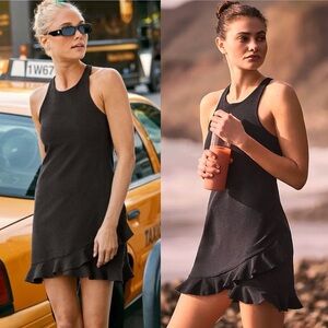 Beyond Yoga Ruffled Up Spacedye Darkest Night Black Racerback Dress